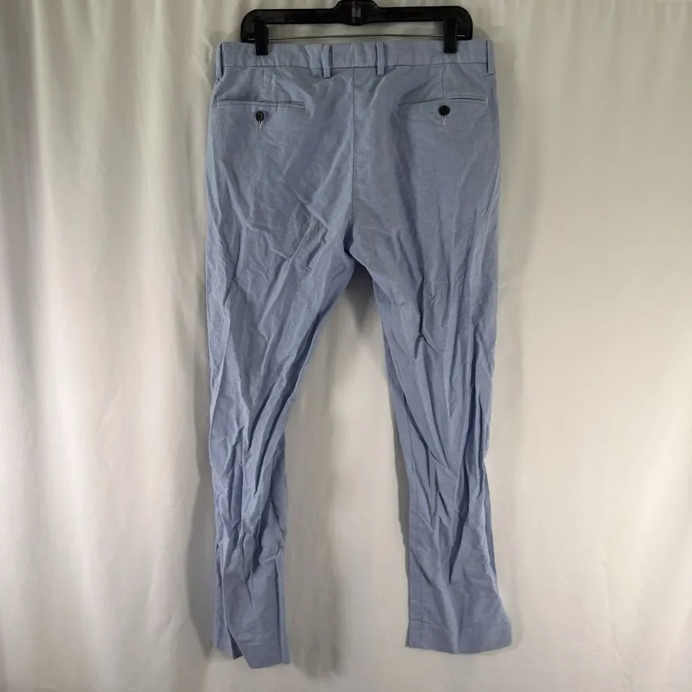 J Crew Bowery Slim Fit Pants Men's 33x32 Light Blue Flat Front Pockets Hook Zip